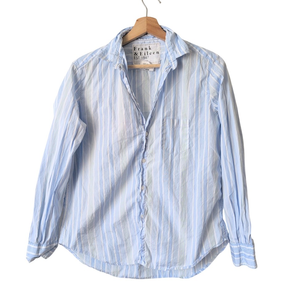 Frank Eileen Eileen Striped Button Down Shirt Blue White XS Woven in Italy Beach